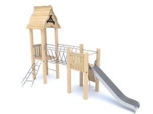 Set cu două turnuri cu tobogan din salcâm pentru loc de joacă - BGL-8179
