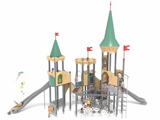 Castel cu trei turnuri pentru loc de joacă cu tobogane și structură de frânghii - BGL-8616 imagine principala